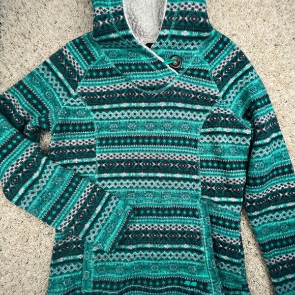 Koppen Hoodie Pullover Sherpa Sweater Fleece Green Size Large Fair Isle - Picture 1 of 10